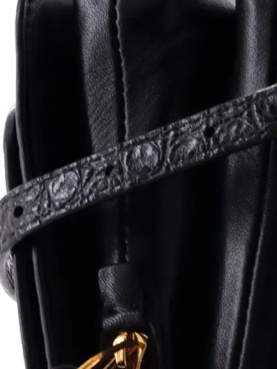 Pre-owned Balenciaga B. Dot Flap Bag Crocodile Embossed Leather Small Crossbody Bag In Black