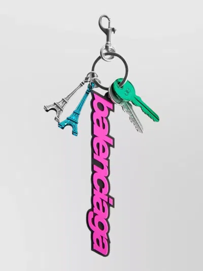 Balenciaga B Logo Biker Keyring Eiffel Tower In Pink
