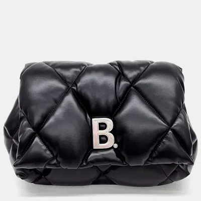 Pre-owned Balenciaga B Logo Touch Puffy Clutch In Black
