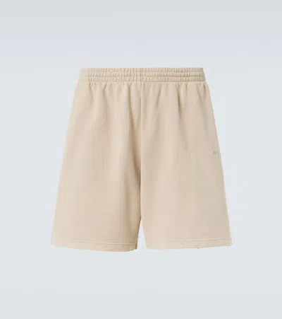 Balenciaga Back Distressed Logo Cotton Shorts In Neutral