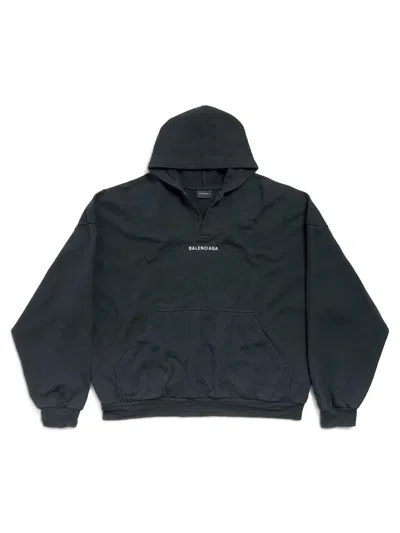 Balenciaga Back Faded Fleece Polo Hoodie Clothing In Black