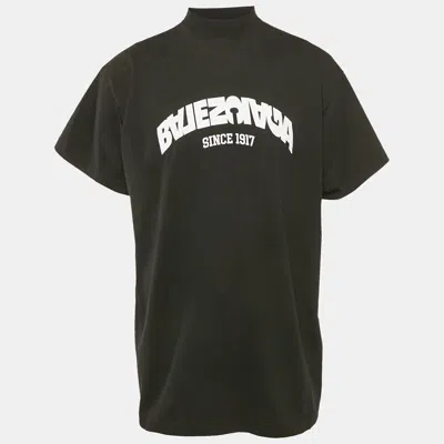 Pre-owned Balenciaga Back Flip Logo Embroidery Cotton Oversized Unisex T-shirt Xs In Black