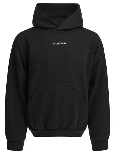 Balenciaga Relaxed-fit Cotton Hooded Sweatshirt With Design In Black