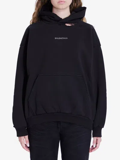 Balenciaga Relaxed-fit Cotton Hooded Sweatshirt With Design In Black