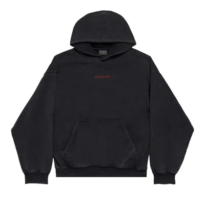 Pre-owned Balenciaga Back Hoodie Medium Fit 'faded Washed Black/red' | Men's Size Xl