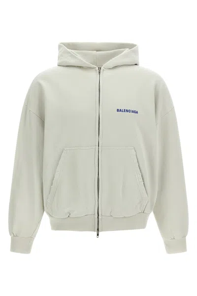 Balenciaga Logo Zip Hoodie In White