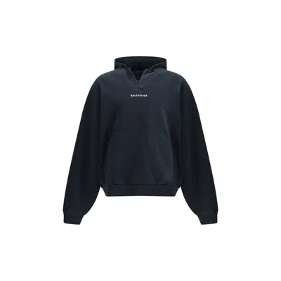 Balenciaga Black Solid Cotton Sweatshirt In Animal Print