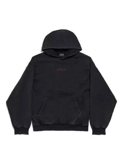 Balenciaga Back Medium Fit Hoodie In Faded Fleece Clothing In Black