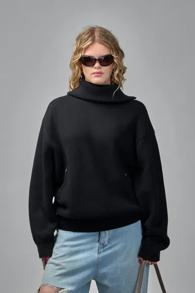 Balenciaga Women Black Turtleneck Sweater With Rear Half Zip Closure In Cotton Blend Stretch Woman