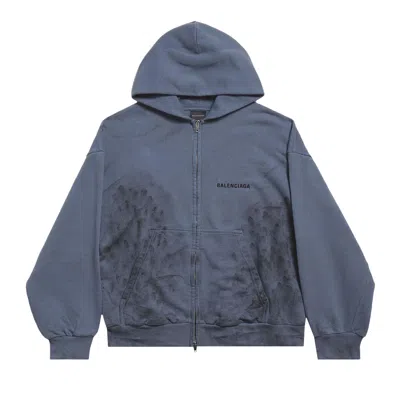 Pre-owned Balenciaga Back Zip Up Hoodie Regular Fit 'faded Dark Blue/black' | Men's Size Xl