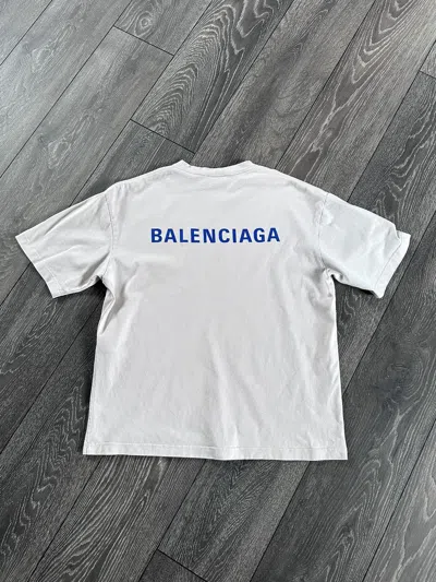 Pre-owned Balenciaga Backlogo T Shirt Logo Cream Blue