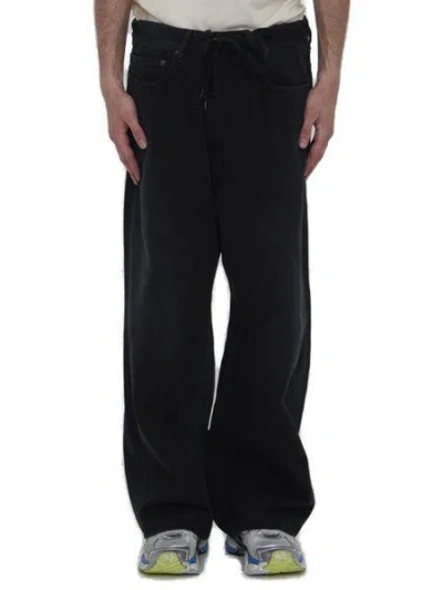Balenciaga Navy Oversized Baggy Jeans In 1672 Sunbleached Blk