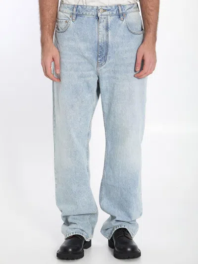 Balenciaga Wide-leg Faded Denim Trousers With Back Pockets In Blue