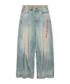 Balenciaga Logo-embroidered Wide-leg Jeans In Light Blue