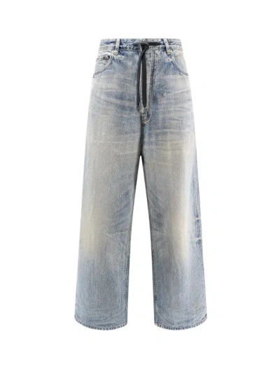 Balenciaga Baggy Jeans With Adjustable Drwastring In Blue