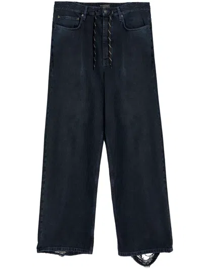 Balenciaga Baggy Jeans With Drawstring In Blue