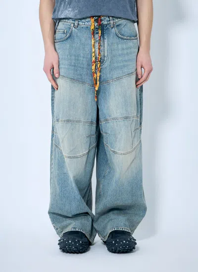 Balenciaga Men Baggy Panel Construction Jeans In Blue