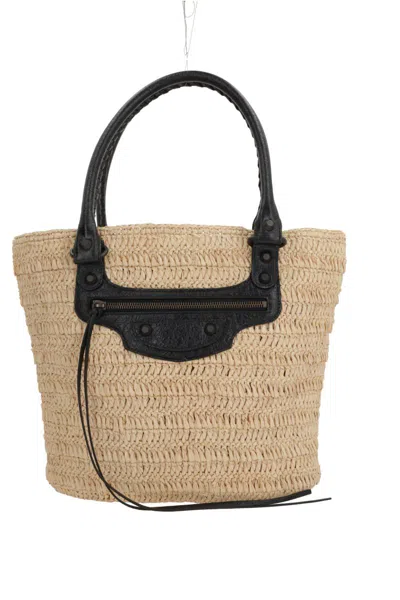 Balenciaga Small Le City Basket Raffia Leather-trimmed Tote Bag