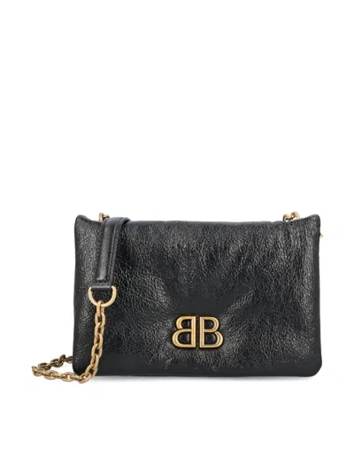 Balenciaga Nano Monaco Leather Shoulder Bag In Black