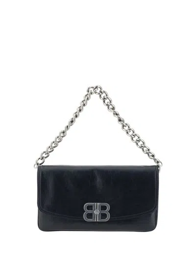 Balenciaga Large Flap Leather Shoulder Bag In Black
