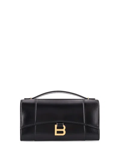 Balenciaga Hourglass Leather Top Handle Clutch In Black
