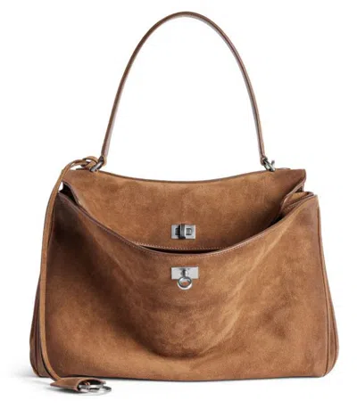 Balenciaga Rodeo Medium Suede Shoulder Bag In Brown