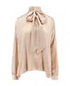 Balenciaga Logo Jacquard Silk Blouse In Nude