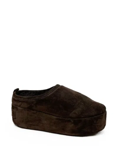 Balenciaga Light Espresso Alaska Pltf Calf Leather Mules In Brown