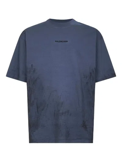 Balenciaga Back Medium Fit T-shirt In Faded Jersey In Blue