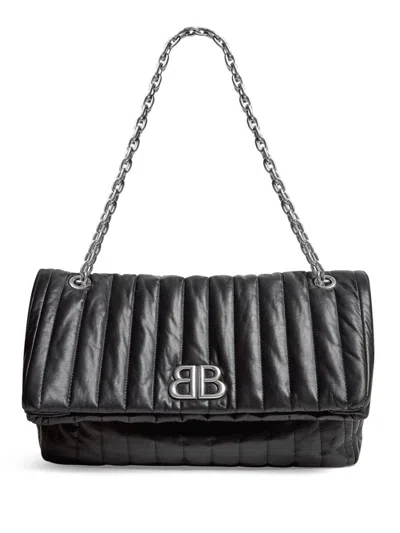 Balenciaga Bag, Model Monaco Chain Medium Modele In Black Leather. 25.9 Cm Chain Shoulde