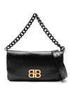 Balenciaga Soft Large Flap Leather Handbag With Gold Accents