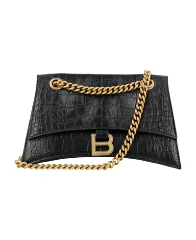 Balenciaga Crush Croc-embossed Small Shoulder Bag In Black