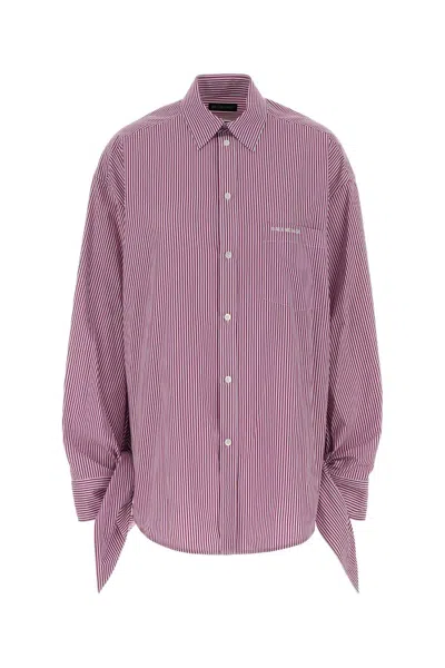 Balenciaga Oversized Striped Cotton Shirt With Knotted Cuffs In Neutral