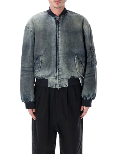 Balenciaga Standard Cotton Denim Bomber Jacket In Gray