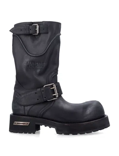 Balenciaga Strike Leather Boots In Black