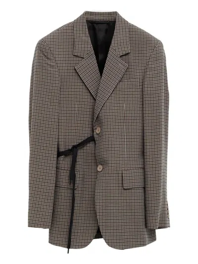 Balenciaga Tailored Wrap Jacket With Checkered Design For Women In Green