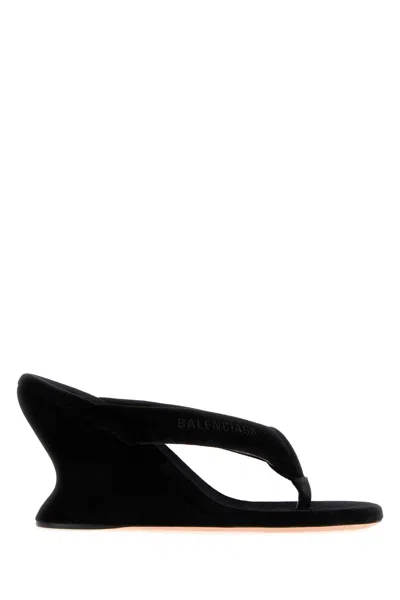 Balenciaga Wedge Thong Sandals Gaeta In Black Stretch Velvet