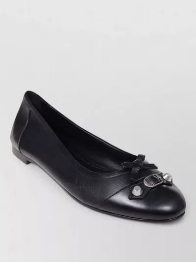 Balenciaga Ballet Flats Bow Detail Metal Accents Round Toe In Black