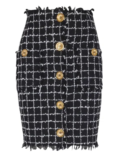 Balenciaga Balmain Tweed Midi Skirt In Black