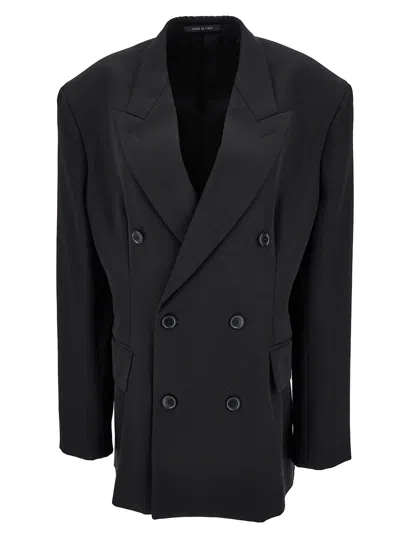 Balenciaga Barathea Black Double-breasted Jacket With Tonal Buttons In Wool Woman