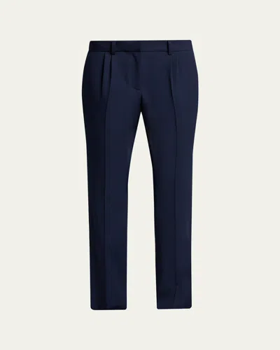 Balenciaga Barathea Wool Crepe Straight-leg Trousers In Blue
