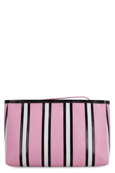 Balenciaga Barbes Leather Clutch In Pink