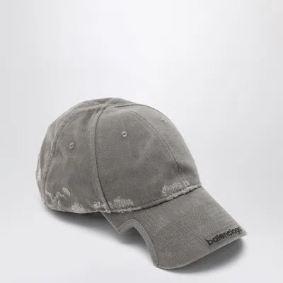 Balenciaga Grey Cotton Baseball Cap With Wear In Gray