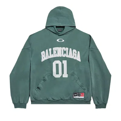 Pre-owned Balenciaga Basketball Hoodie Large Fit 'dark Green/light Gry' | Men's Size M