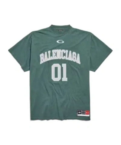 BALENCIAGA MEN'S BASKETBALL OVERSIZED T-SHIRT IN DARK GREEN/LIGHT GREEN