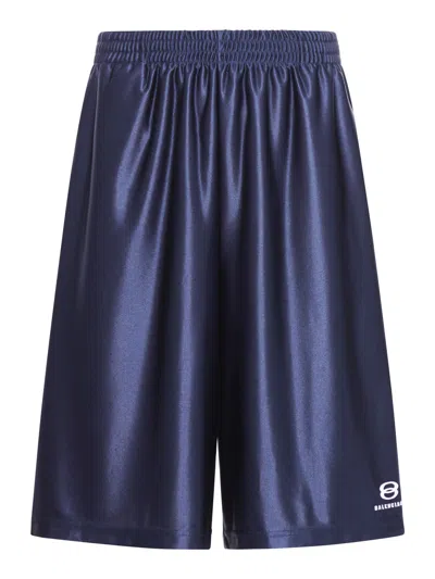 Balenciaga Wide-leg Logo-embroidered Satin-twill Shorts In Blue