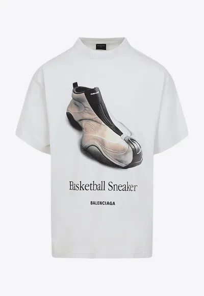 Balenciaga Basketball Sneaker Print Oversized T-shirt In White
