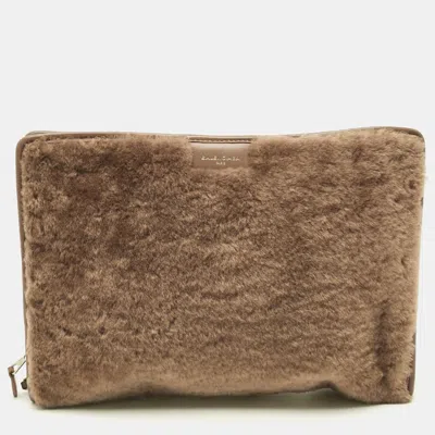 Pre-owned Balenciaga Bazar Brown Shearling Fur And Leather Pouch