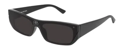 Pre-owned Balenciaga Bb 0080s 001 Black/gray Rectangle Unisex Sunglasses