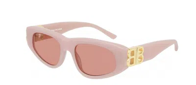 Pre-owned Balenciaga Bb 0095s 003 Pink Gold/red Oval Women's Sunglasses